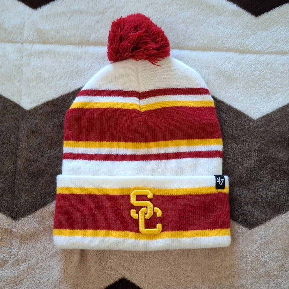 Youth '47 White USC Trojans Stripling Cuffed Knit Hat with Pom